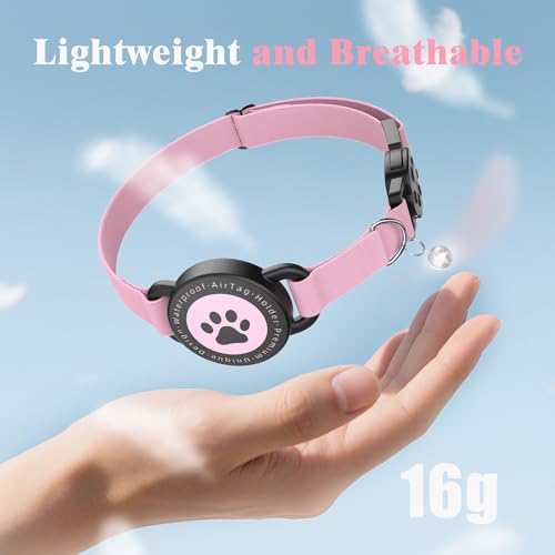 Airtag Cat Collar, Stretchy Kitten Collar with Apple Air Tag Holder, Lightweight and Comfortable, Ultra Elastic GPS Cat Collars for Cats Kittens and Puppies, 8-12.5 inch (Pink) by Odokele - Image 3