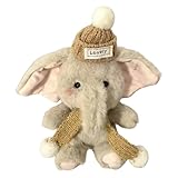 Elefante de peluche de 13 cm, suave peluche con un gorro y una bufanda, elefante de juguete gris, para niños y adultos, para salón, dormitorio, sofá, cama, hogar y