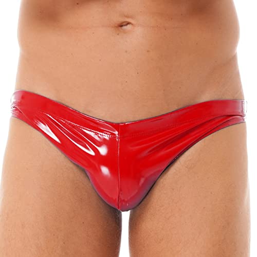 Kaerm Slip Homme en Cuir String Latex Taille Basse Poche Bombée à Bouton Pression Clubwear M-XXL Rouge XXL, (ZHYT10139888-10254526-FR)