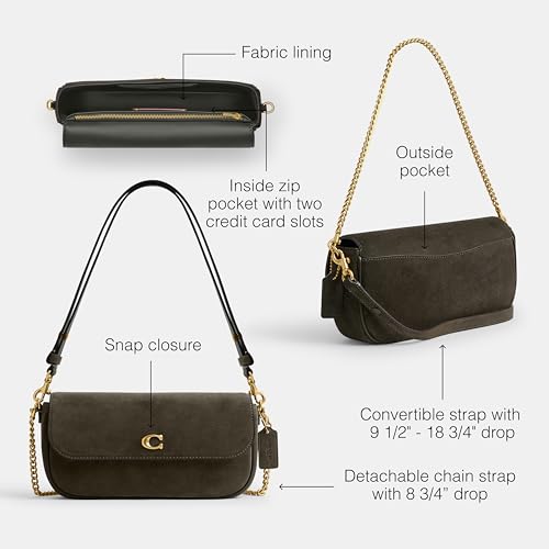 Coach Suede Brook Flap Bag with Chain, B4/Olive3