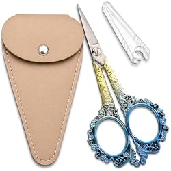 HITOPTY Sewing Embroidery Scissors, Sharp Thread Shears with Cover | Pointed Tip, Stainless Steel DIY Tools for Craft, Needlework, Yarn, Fabric, Detail, Paper Cutting, 4.5in, Blue