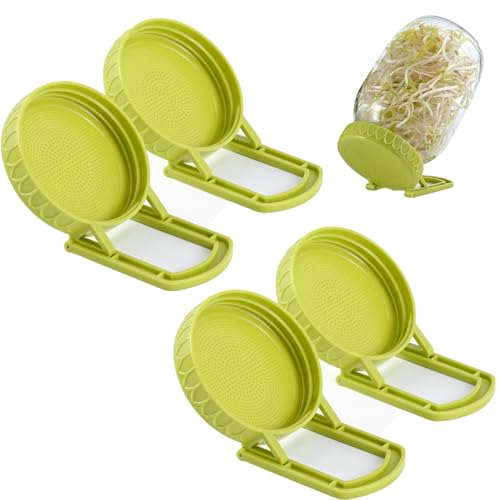 Luckyiren Sprouting Lid, Plastic Mesh Screen Cover Cap with Draining Stand, Germination Kit Sprouter Maker for Wide Mouth Mason Jars, Grow Bean Sprouts, Broccoli Seeds, Alfalfa, Salad Greens, 4 Pack