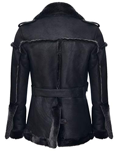 Men's Merino Black Snowtip Real Sheepskin Suede Leather Jacket with Tie Belt3