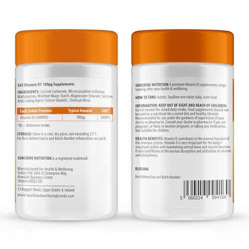Vitamin D Tablets - Maximum High Strength D3 4000IU - One a Day - 365 Days Supply, Easy to Swallow (Adults D3 Tablets) by Sunshine Nutrition. Made in UK. - Image 6
