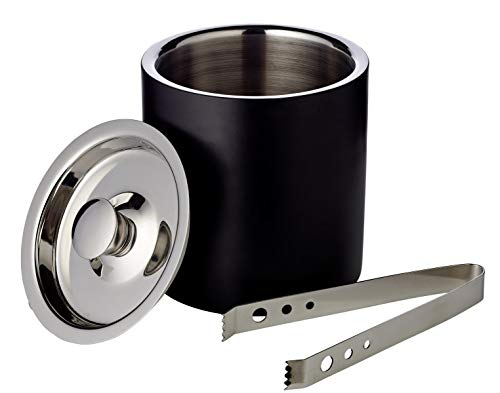EDZARD Contenedor de Hielo Pearl, Doble Pared, Recipiente para Cubitos de Hielo con Tapa, Altura 16,5cm, hielera de Acero Inoxidable Pulido de Alto Brillo en Negro Mate