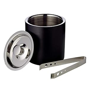 Edzard ice bucket Pearl, double-walled, set with lid and ice tongs, height 16 cm, diameter 15 cm, outside matt black, inside high-gloss polished stainless steel