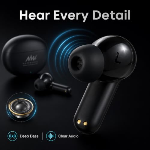 Image of Bluetooth 5.3 True Wireless Earbuds with ENC Noise Reduction, 60 Hours Total Playback, USB Type-C Fast Charging, Touch Control, Deep Bass Stereo Sound, Wireless Earphones Black