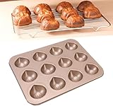 Tissting Muffin Cake Pan, Nonstick 12 Cavity Chestnut Shaped Bakeware Black 12 Cup Muffin Cake Pan Non Stick Carbon Steel Baking Mold for Oven Desserts (Gold)