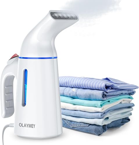 OLAYMEY Steamer Dampfglätter-700W, Dampfbürste für kleidung- 40S Vorheizen, Mini Leicht 0.45kg Tragbarer Dampfglätter für Reise und Zuhause, Dampfbügeleisen mit Auto-Abschaltung–Weiß