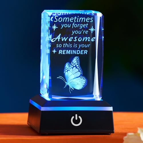 Ghtixsu 3D Crystal Butterfly Night Light with Inspirational Quote. an Awesome Birthday Gift for Teachers, Friends, Boss, or Coworker. Perfect for Desktop Decor.