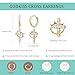 GODKISS Crown Cross Dangle Drop Earrings Trendy Small Dainty Huggie Hoop Earrings for Women Lightweight Jewelry