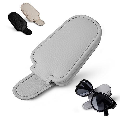 Clip de lunettes de soleil en cuir de voiture idéal pour organiser vos trajets de vacances en gris