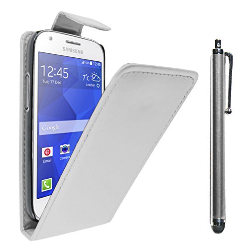 ebestStar - Coque Compatible avec Samsung Ace 4 Galaxy SM-G357FZ Etui Housse PU Cuir Rabat Flip + Stylet, Blanc [Appareil: 121.4 x 62.9 x 10.8mm, 4.0'']