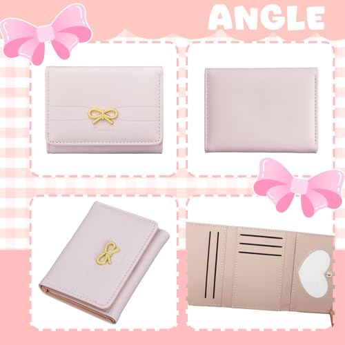 Cute Pink Bow Wallet for Women and Teen Girls Aesthetic Mini Card Holder with ID Window RFID Protection Soft PU Leather Wallet Perfect for Gift4