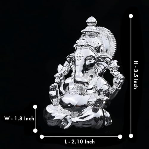 Image of Artarium 3.5 Inch Silver Plated Small Ganesha Idol Murti, Ganpati Bappa Lord Ganesh Statue for Car Dashboard, Home Decor, Puja Room, Spiritual Gift & Decorative