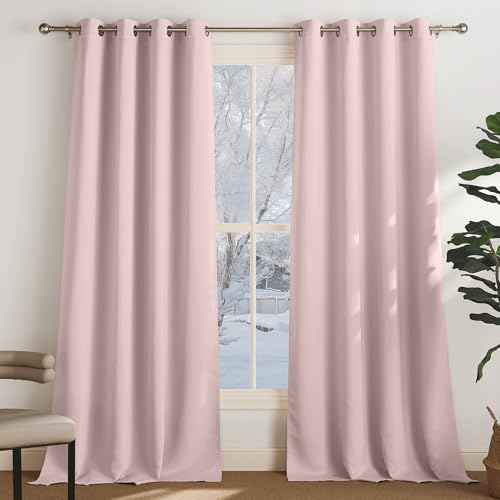 PONY DANCE Cortinas Opacas Cortinas Salon Modernas 2 Piezas Cortinas Grises Termicas Aislantes Frio y Calor para Dormitorio Comedor Habitacion Infantiles con Ollaos,140x245cm,Rosa