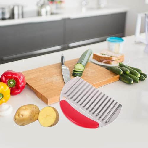 Cortadora de papas de acero inoxidable con mango rojo miniatura 7