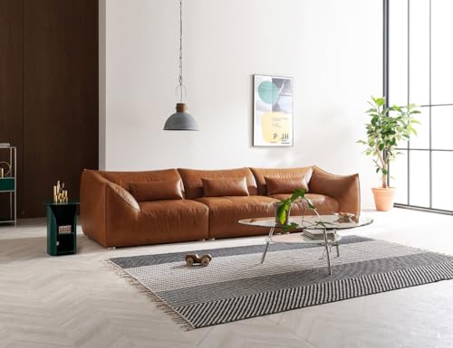 Image of Fabrique Armour 3 Seater Moden Design Leatherette Brown Sofa Sturdy Design with a Lightweight Frame & Stainless Steel Legs | Furniture for Home Office & Living Room