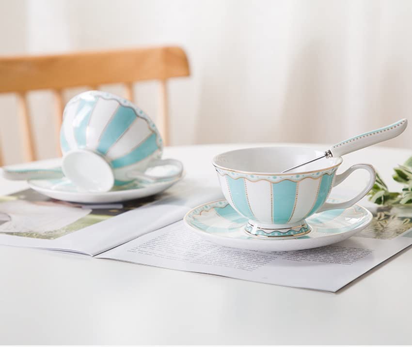 Kubki do kawy spodek zestaw z łyżką vintage porcelanowy zestaw filiżanek do kawy, biały niebieski zestaw filiżanek do herbaty ze złotym wykończeniem i pudełkiem prezentowym na herbatę