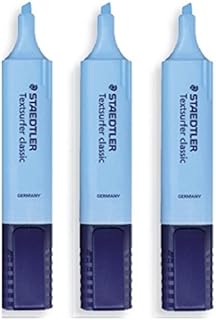 Staedtler Light Blue Highlighter Pens Textsurfer Classic Refillable Fast Dry Ink Jet Safe Ultra Soft 1-5mm Chisel Tip 364-3 (Pack Of 3)
