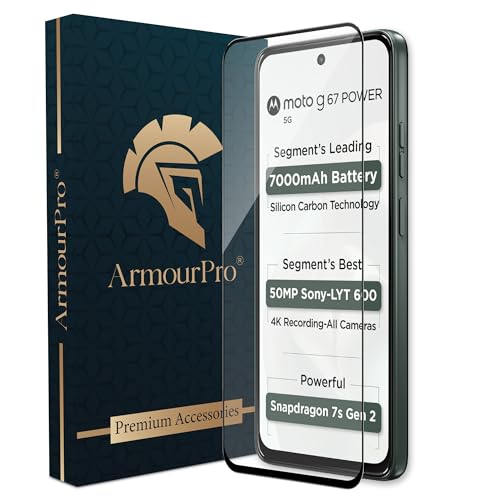 Image of ArmourPro Tempered Glass for Motorola G67 Power / G57 Power - 9H Screen Protector with Black Border, Edge-to-Edge Coverage, Anti Scratch, HD Clarity, Smooth Touch, Case Friendly | Black