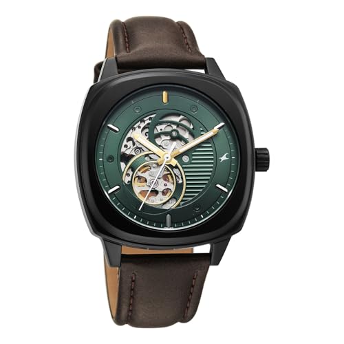 Image of Fastrack Automatics 3.0 Analog with Dark Green Dial Dark Brown Genuine Leather Strap Watch for Men - 3333NL01