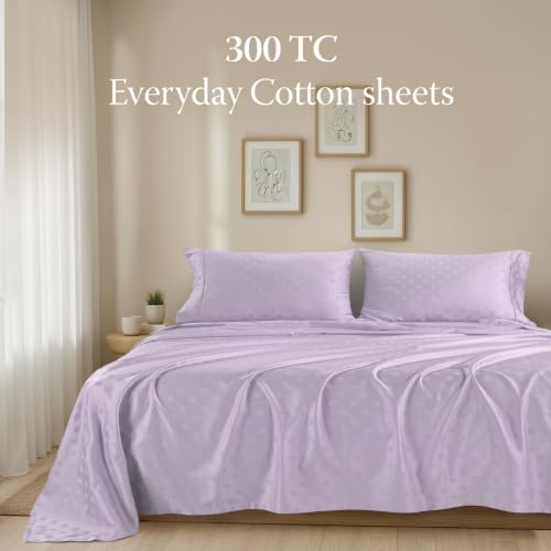 Image of Threadmill Cotton King Sheet Set, Sateen, Damask, Lilac, 4-Piece | 100% Cotton, Sateen Weave, Damask Pattern, 4-Piece Set, Breathable, All-Season, Lightweight, OEKO-TEX Certified