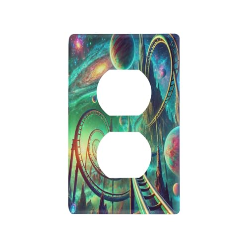 Rollercoaster Planet Green Light Switch Cover Decorative Receptacle Outlet Wall Plate Guard Plastic Wall Outlet Cover for Home Decor Room Office Bathroom (Duplex Outlets Cover)