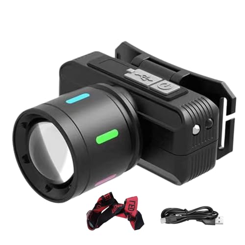 Teksome Frontal Para Frente,Linterna Recargable | 3 Modos Forma de Cámara para Mantenimiento Hogar Camping Emergencias Senderismo Nocturna Running
