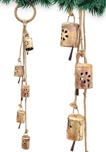 HIGHBIX Shabby Chic Hanging Bells Cluster – Rustic Handmade Metal