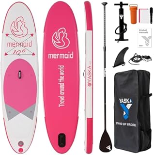 YASKA Nadmuchiwana deska SUP Paddling Board, ziarno z drewna, 320 x 81 x 15 cm, nośność 180 kg, w zestawie plecak, wiosło, pompka, leash, wodoszczelny worek do pakowania,