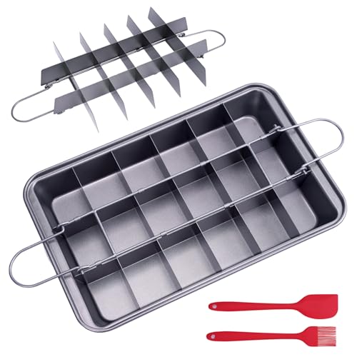 EazyBreezy Brownie Pan with Dividers Non-Stick Brownie Tin 18 Cavity Precut Brownies Tray Carbon Steel Bakeware with Silicone Spatula & Brush for Oven Baking Roasting - Gray 31 x 20 x 4 cm