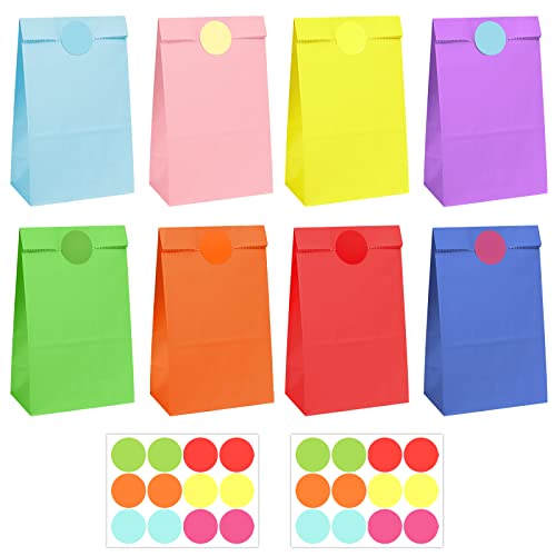 OWill 20 Party Bags with 24 Stickers Rainbow Gift Paper Bags for Kids Party Kraft Small Gift Bags for Presents Paper Party Bags for Birthday Christmas Halloween Wedding(130 X 80 X 240mm)