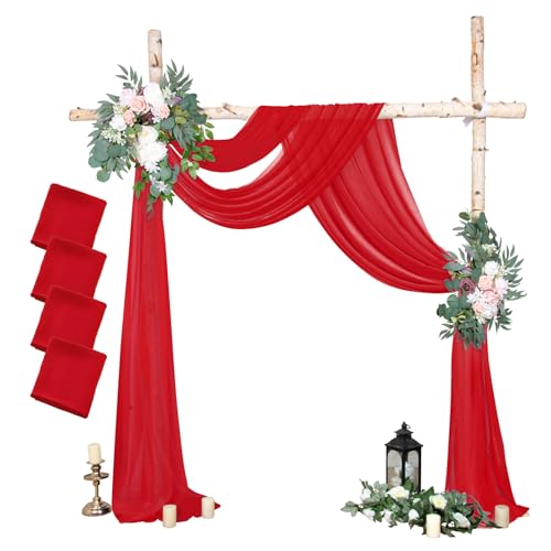 AMZLOKAE Red Wedding Arch Draping Fabric 4 Panels 29