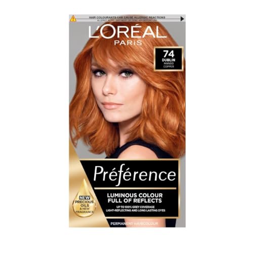 L'Oreal Paris Preference Hair Dye, Luminous Permanent Rich Hair Colour, Long Lasting Brilliance, Achieve Radiant, Salon-Inspired Results, Shade: 74, Dublin