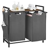 VASAGLE Laundry Hamper with Shelf, 2 Pull-Out Bags, 2 x 12.1 Gallons (46 L)