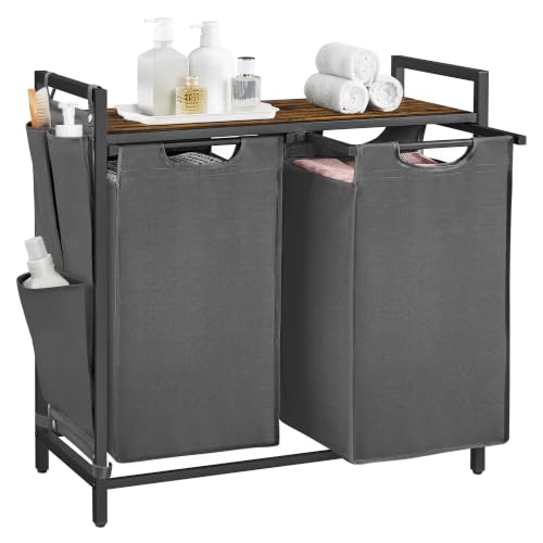 Image of VASAGLE Laundry Hamper with Shelf, 2 Pull-Out Bags, 2 x 12.1 Gallons (46 L)