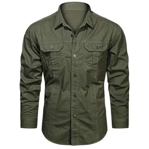 Chemise cargo homme en coton lavé à manches longues et coupe ample style militaire