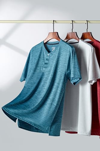 3 Pack Men's Dry Fit Henley Short Sleeve | Collarless Golf Shirts, Modern Layered Placket, Moisture Wicking, 4-Way Stretch, Regular Fit, for Work, Casual Wear miniatura 6