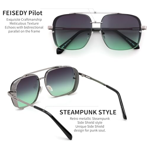 Image of FEISEDY Sunglasses Mens Women Vintage Pilot Square Trendy Metal Steampunk Fishing Driving Sun Glasses B2894