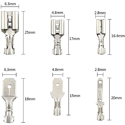 MAKINGTEC 270 Pieces Quick Connector Male Bus Spade Connector Crimp Terminal Assortment Kit, 2.8/4.8/6.3mm Spade Quick Disconnect Connector Kit for Electrical Wiring Car Audio Speakers