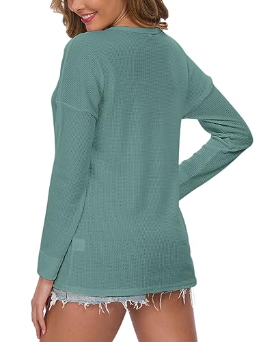 Image of MOLERANI Womens Long Sleeve Waffle Knit Henley Shirts Tunic Tops