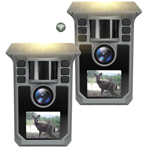 Hrivcam Trail Camera 4K 64MP WiFi Solar Game Camera, 5000mAh Forever Power, 64GB Memory Card and Ip67 Waterproof Night Vision Trail Cam for Outdoor Wildlife Detection, Monitoring Trail Cameras