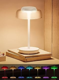 Henzin Besides Table Lamps Rechargeable, Cordless Reading Lamps Touch Control with RGB Mode, Portable Night Light Dimmable for Bedroom, Living Room, Home Garden-White