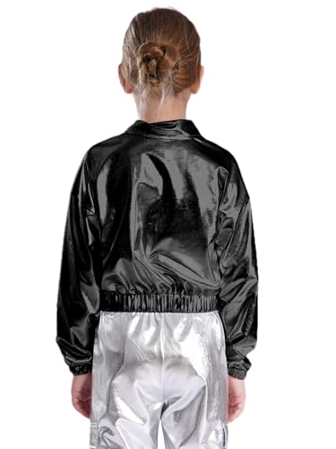 easyforever Kids Girls Boys Shiny Metallic Jacket Long Sleeve Hip Hop Jazz Dance Coat Outwear with Flap Pockets2