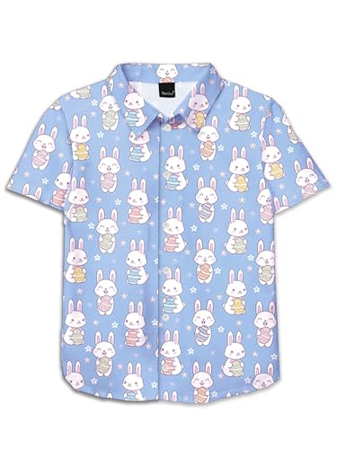 Image of Remimi Unisex Kids 4th of July Button Up Shirt Boys American Flag Print Hawaiian Beach Short Sleeve Tops 5-14 Years
