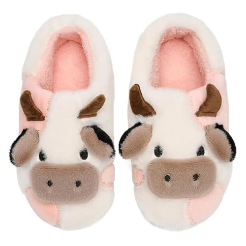 JadeRich Women Men Cow Slippers Cozy Memory Foam Heel Covering Slippers Warm Fuzzy Faux Fur Cow Shoes Indoor Outdoor3