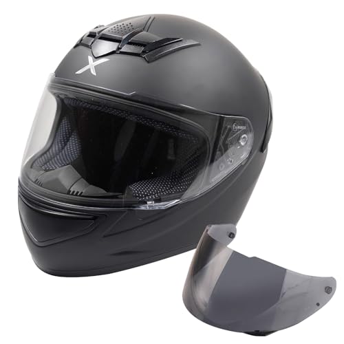 Image of Motorcycle Full Face Crash Helmet Motorbike Scooter Free Smoked Visor Axor Rage Matt Black (Medium)