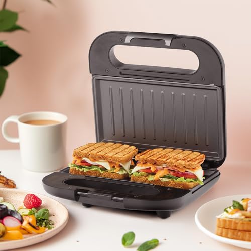 Image of Borosil Grill Sandwich Maker | Can Make 2 Large Sandwich | Made in India, BIS Approved | Nonstick Coated Plates, Even Grilling | Cool Touch Handle | Indicator Light | 2 Years Warranty (Grill Mate)