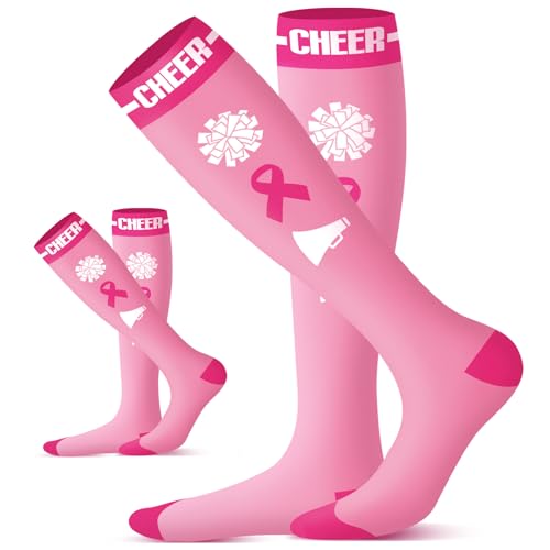 Image of Cheerleader Breast Cancer Awareness Cheer Cheering Pink Ribbon Cheerleading Socks Cheer Team Gift for Women